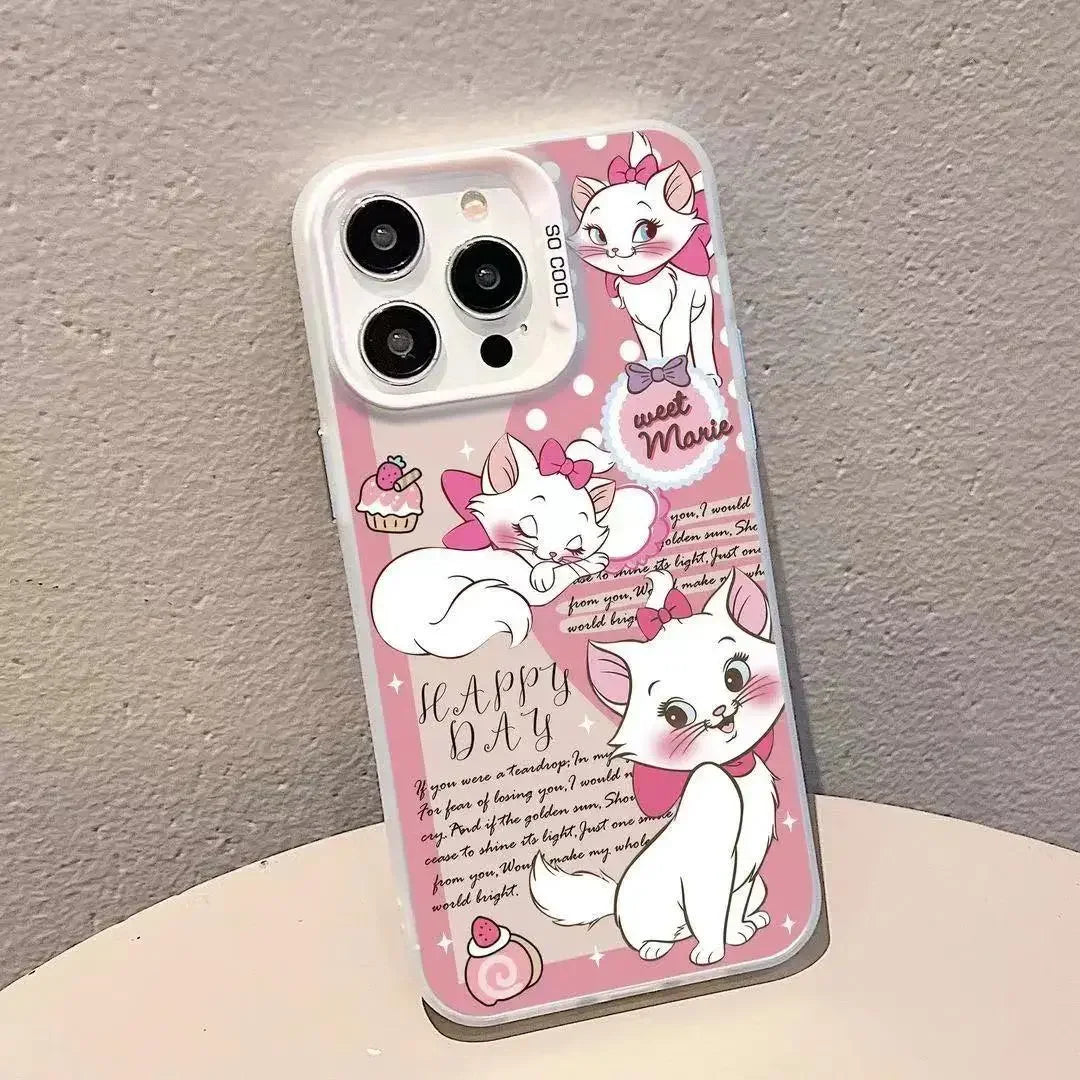 Disney Marie Cat Pink Bow Strap Cute Kawaii Phone Case For iPhone 16 15 14 12 13 11 Pro Max XR XS MAX 7 8 PLUS MINI Y2K Cover