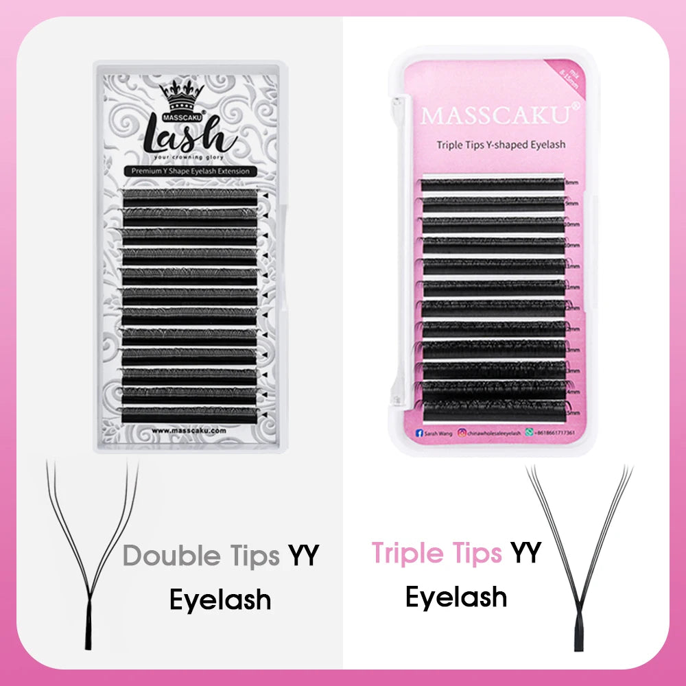 MASSCAKU New Arrival YY Shape lash Fluffy Individual Eyelash Extensions Natural and Soft Lash Wholesale/Supplies