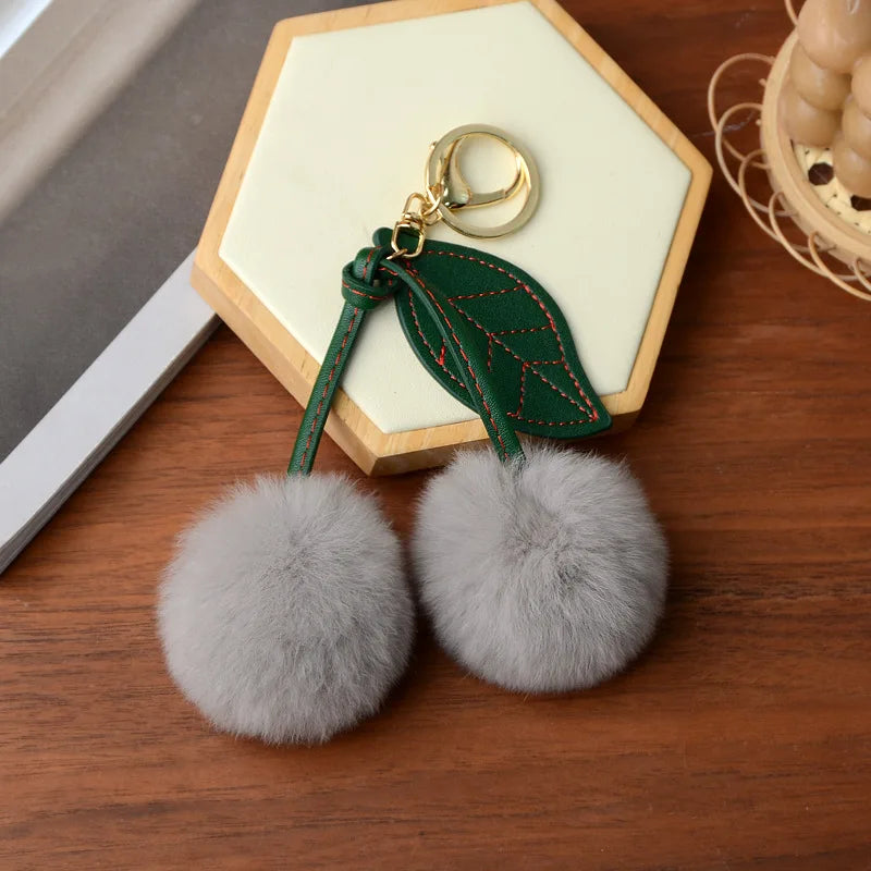 New Otter Rabbit Hair Cherry Multi-color Car Keychain Pendant Cute Pompom Doll Doll Bag Bag Hanging Key Chains for Women Gift