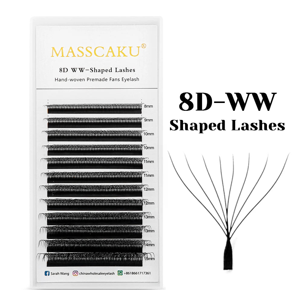 MASSCAKU 12Lines Premium Mink 3D 4D 5D 6D Pre-made False Eyelash W Shape Soft and Natural Individual Lash Extension Supplies